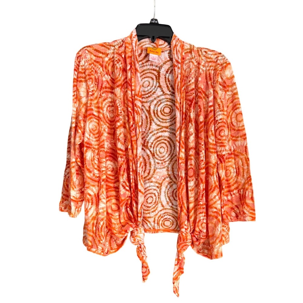 Ruby Rd Womens Orange Circle Print Tie Front Cardigan 3/4‎ Sleeve Knit Top Large